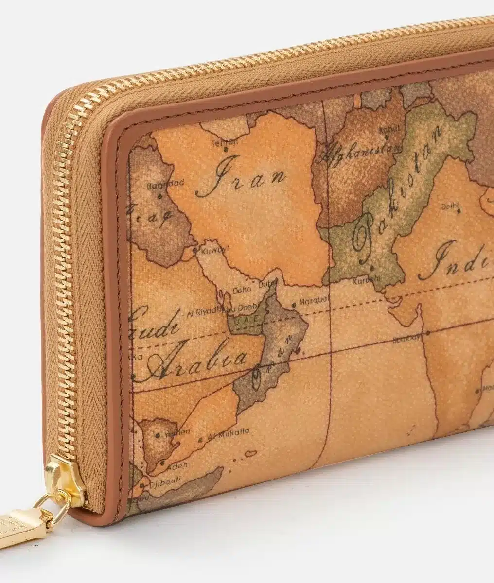 Portafoglio Geo Classic Uomo Con Portamonete: 8 Scomparti Carte, 1 Scomparto Banconote, Dettagli In Pelle E Metallo Oro. Dimensioni 11x9x1 Cm.
