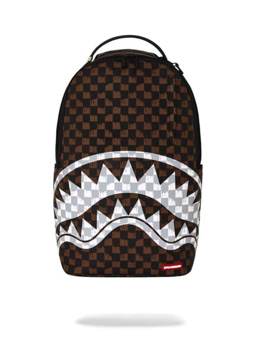 Brown and Cream Drip Check Shark Backpack